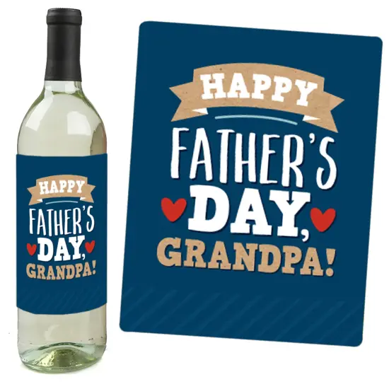 Big Dot of Happiness Grandpa, Happy Father's Day - We Love Grandfather Decorations for Men - Wine Bottle Label Stickers - Set of 4 {3}