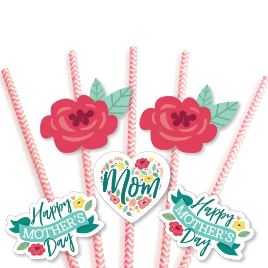 Big Dot of Happiness Colorful Floral Happy Mother's Day - Paper Straw Decor - We Love Mom Party Striped Decorative Straws - Set of 24 {7}