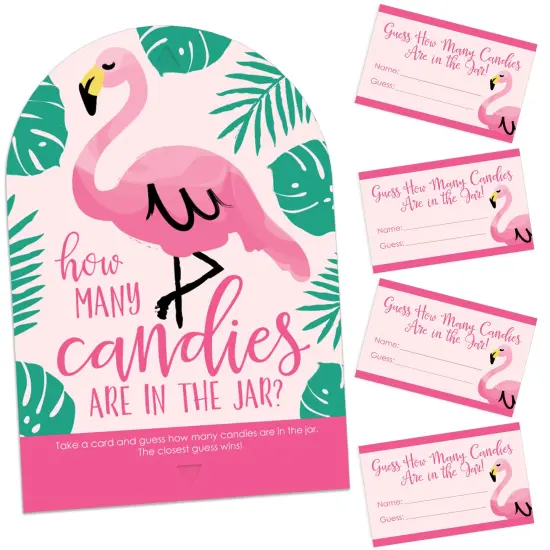 Big Dot of Happiness Pink Flamingo - Party Like a Pineapple - How Many Candies Tropical Summer Party Game - 1 Stand and 40 Cards - Candy Guessing Game {1}