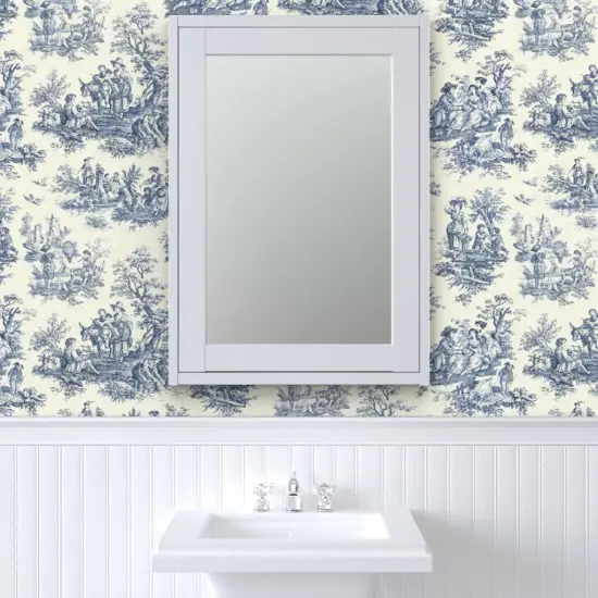 Pre-Pasted Wallpaper 2FT Wide Victorian Style Toile De Jouy Winter Season Outdoor Nature Vintage Custom Pre-pasted Wallpaper by Spoonflower {6}