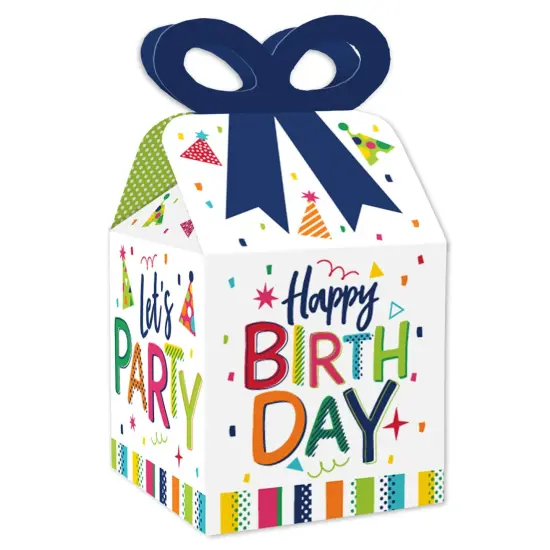 Big Dot of Happiness Cheerful Happy Birthday - Square Favor Gift Boxes - Colorful Birthday Party Bow Boxes - Set of 12 {1}