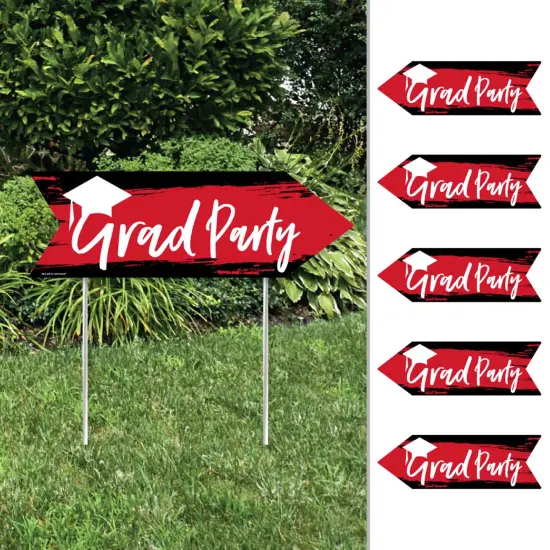 Big Dot of Happiness Arrow Red Graduation Party Direction Signs - Double Sided Outdoor Yard Signs - Set of 6 {1}