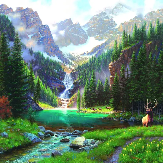Sunsout Elk at the Waterfall 1000 pc Jigsaw Puzzle 52982 {1}