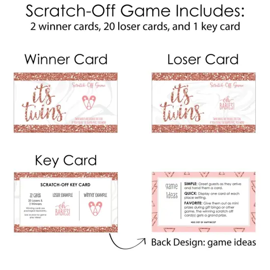 Big Dot of Happiness It's Twin Girls - Pink and Rose Gold Twins Baby Shower Game Scratch Off Cards - 22 Count {6}