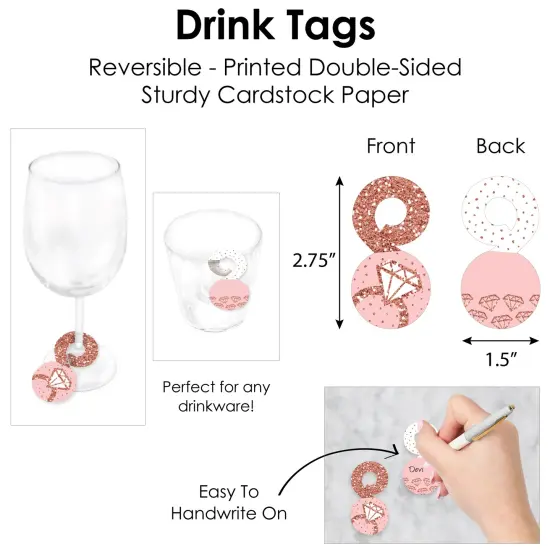 Big Dot of Happiness Bride Squad Rose Gold Bridal Shower or Bachelorette Party Paper Charger and Table Decorations Chargerific Kit Place Setting for 8 {7}