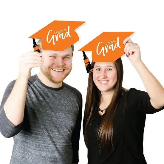 Big Dot of Happiness Orange Graduation Hat Decorations - DIY Large Party Essentials - 20 Count {4}