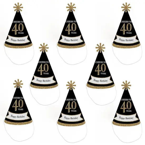 Big Dot of Happiness Adult 40th Birthday - Gold - Cone Birthday Party Hats Adults - Set of 8 (Standard Size) {7}