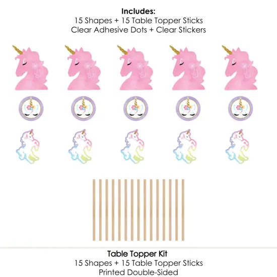 Big Dot of Happiness Rainbow Unicorn - Magical Unicorn Baby Shower or Birthday Party Centerpiece Sticks - Table Toppers - Set of 15 {7}