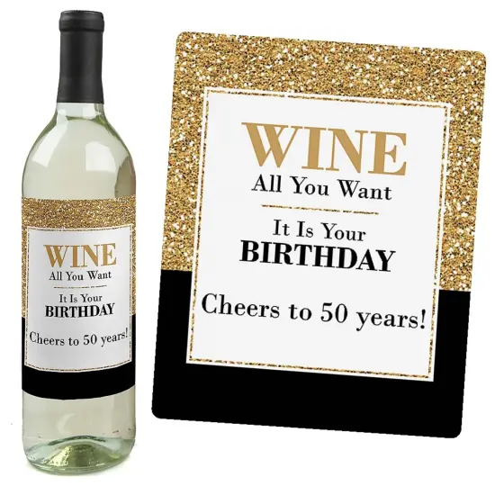 Big Dot of Happiness Adult 50th Birthday - Gold - Birthday Party Gift for Women and Men - Wine Bottle Label Stickers - Set of 4 {6}