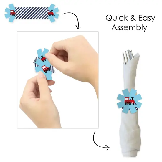 Big Dot of Happiness Railroad Party Crossing - Steam Train Birthday Party or Baby Shower Paper Napkin Holder - Napkin Rings - Set of 24 {6}