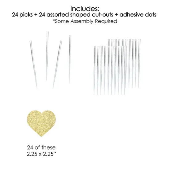 Big Dot of Happiness Gold Glitter Heart - No-Mess Real Gold Glitter Dessert Cupcake Toppers - Valentine's Day Party Clear Treat Picks - Set of 24 {7}