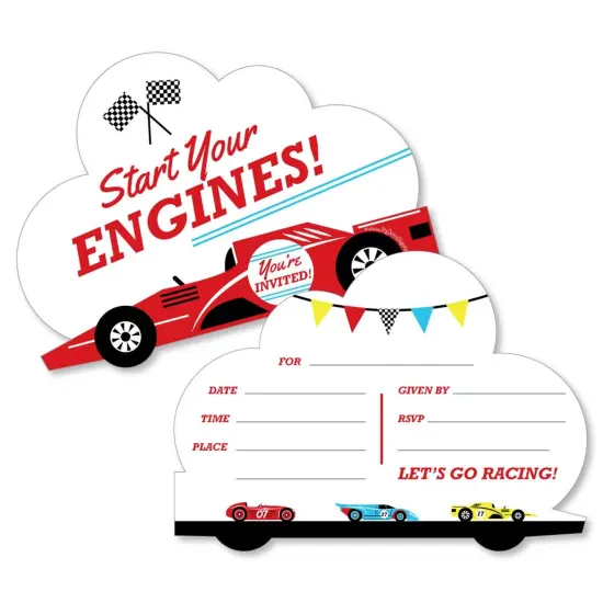 Big Dot of Happiness Let's Go Racing - Racecar - Shaped Fill-in Invites - Birthday Party or Baby Shower Invite Cards with Envelopes - Set of 12 {1}
