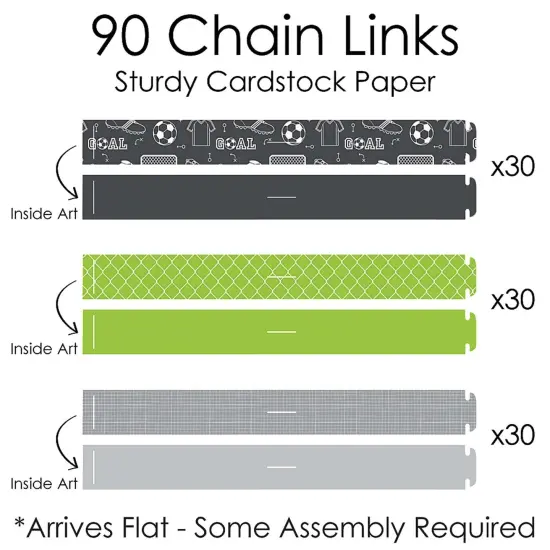 Big Dot of Happiness Goaaal - Soccer - 90 Chain Links & 30 Paper Tassels Decoration Kit - Baby Shower or Birthday Party Paper Chains Garland - 21 feet {7}