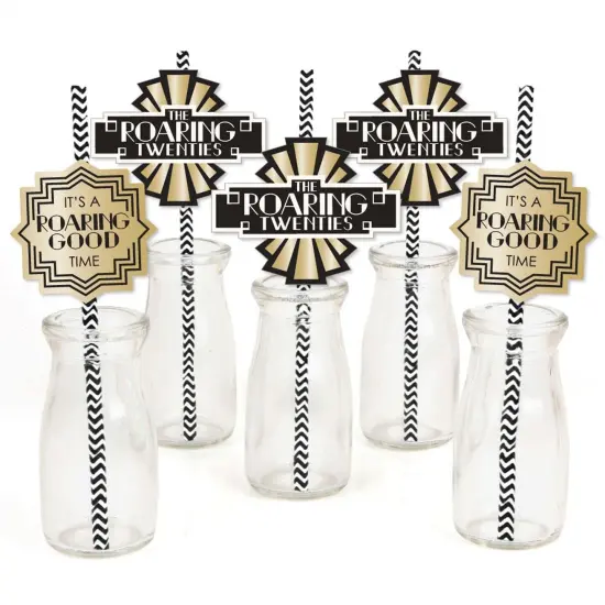 Big Dot of Happiness Roaring 20's - Paper Straw Decor - 1920s Art Deco Jazz Party Striped Decorative Straws - Set of 24 {1}