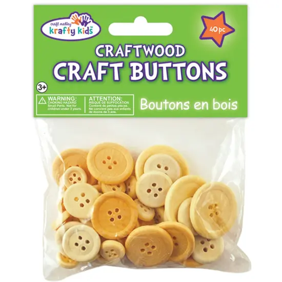 Krafty Kids Craftwood Craft Buttons Assorted 40/Pkg-Natural {1}