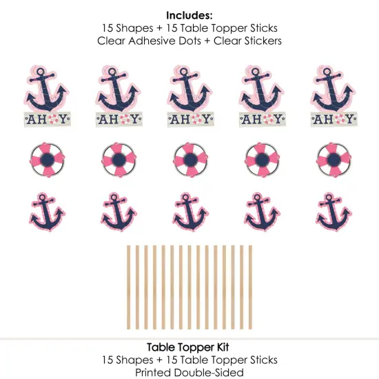 Big Dot of Happiness Ahoy - Nautical Girl - Baby Shower or Birthday Party Centerpiece Sticks - Table Toppers - Set of 15 {7}