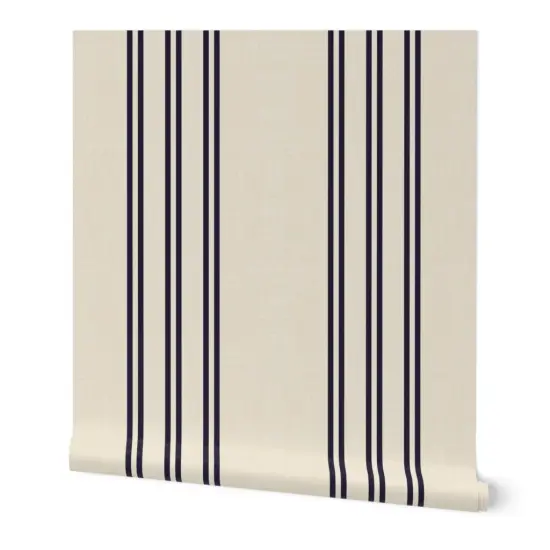 Peel & Stick Wallpaper 2FT Wide Aegean Stripe Navy Linen French Cream Holli Zollinger Custom Removable Wallpaper by Spoonflower {4}