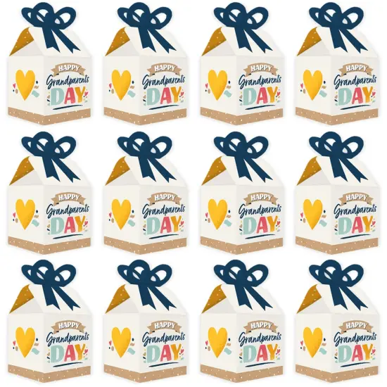 Big Dot of Happiness Happy Grandparents Day - Square Favor Gift Boxes - Grandma & Grandpa Party Bow Boxes - Set of 12 {6}