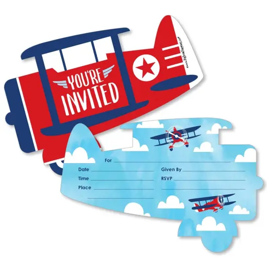 Big Dot of Happiness Taking Flight - Airplane - Shaped Fill-In Invitations - Vintage Plane Party Invitation Cards with Envelopes - Set of 12 {1}