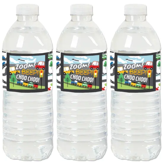 Big Dot of Happiness Cars, Trains, and Airplanes - Transportation Birthday Party Water Bottle Sticker Labels - Set of 20 {1}