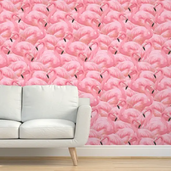 Peel & Stick Wallpaper 2FT Wide Pink Flamingo Tropical Bird Coral Island Summer Custom Removable Wallpaper by Spoonflower {5}