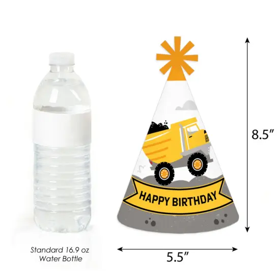 Big Dot of Happiness Dig It - Construction Party Zone - Cone Happy Birthday Party Hats for Kids and Adults - Set of 8 (Standard Size) {4}