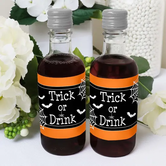 Big Dot of Happiness Trick or Treat - Mini Wine and Champagne Bottle Label Stickers - Halloween Party Favor Gift for Women and Men - Set of 16 {6}