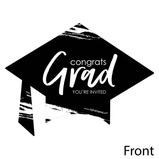 Big Dot of Happiness Black and White Graduation Party Invitations - Shaped Fill-in Invite Cards with Envelopes - Set of 12 {3}