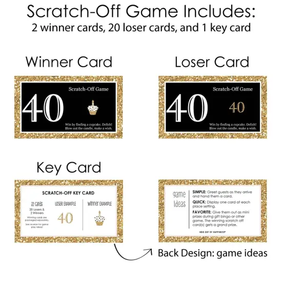 Big Dot of Happiness Adult 40th Birthday - Gold - Birthday Party Game Scratch Off Cards - 22 Count {6}