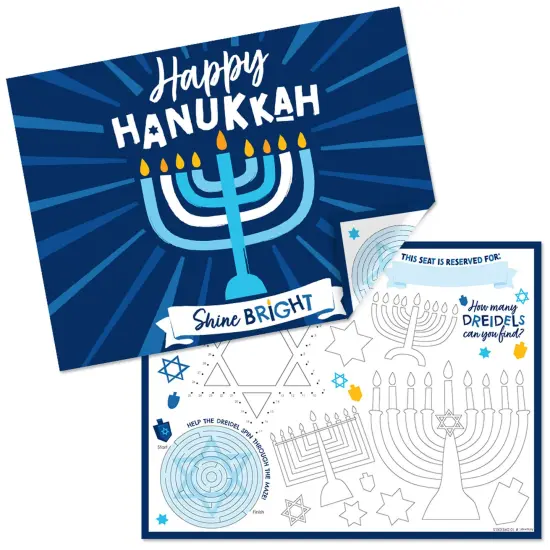 Big Dot of Happiness Hanukkah Menorah - Paper Chanukah Holiday Party Coloring Sheets - Activity Placemats - Set of 16 {1}