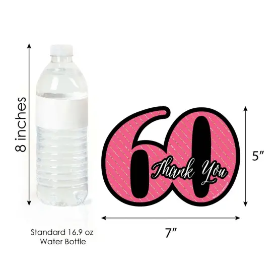 Big Dot of Happiness Chic 60th Birthday - Pink, Black & Gold - Shaped Thank You Cards - Birthday Party Thank You Note Cards with Envelopes - Set of 12 {7}