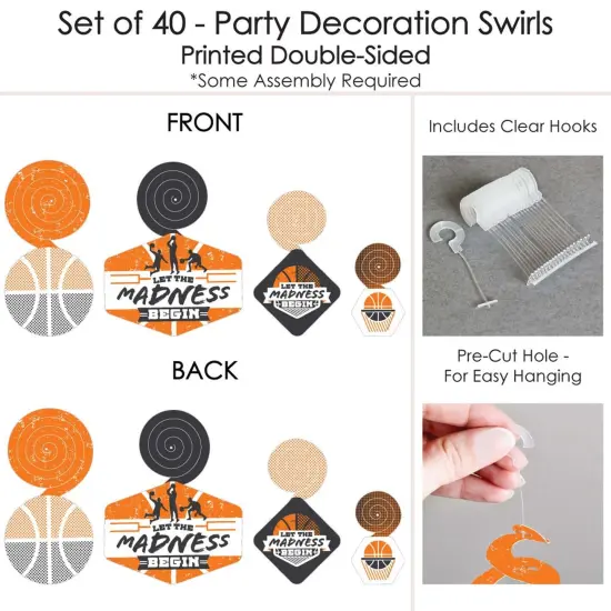 Big Dot of Happiness Basketball - Let The Madness Begin - College Basketball Party Hanging Decor - Party Decoration Swirls - Set of 40 {7}