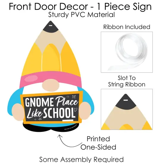 Big Dot of Happiness School Gnomes - Hanging Porch Teacher and Classroom Outdoor Decorations - Front Door Decor - 1 Piece Sign {6}