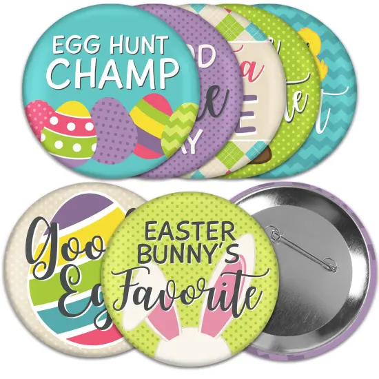 Big Dot of Happiness Hippity Hoppity - 3 inch Easter Bunny Party Badge - Pinback Buttons - Set of 8 {1}