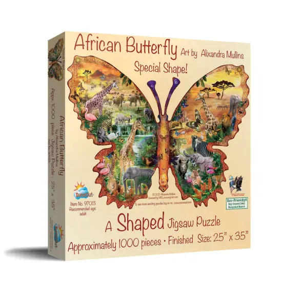 Sunsout African Butterfly 1000 pc Special Shape Jigsaw Puzzle 97013 {3}