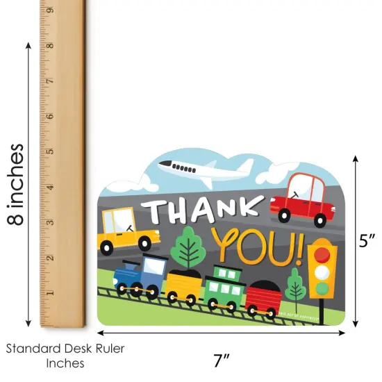 Big Dot of Happiness Cars, Trains, and Airplanes - Shaped Thank You Cards - Transportation Birthday Party Thank You Note Cards with Envelopes - 12 Ct {7}