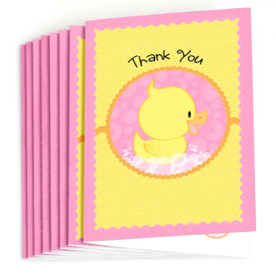 Big Dot of Happiness Pink Ducky Duck - Girl Baby Shower or Birthday Party Thank You Cards (8 count) {3}
