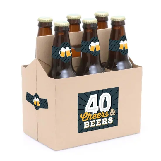 Big Dot of Happiness Cheers and Beers to 40 Years - 40th Birthday Party Decorations for Women and Men - 6 Beer Bottle Label Stickers and 1 Carrier {3}