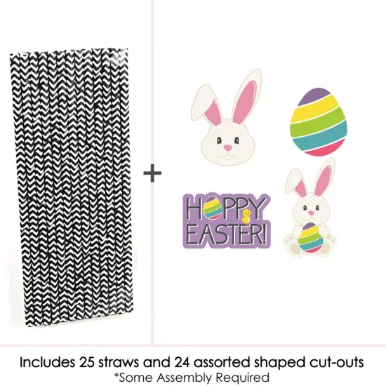 Big Dot of Happiness Hippity Hoppity Paper Straw Decor - Easter Bunny Party Striped Decorative Straws - Set of 24 {3}