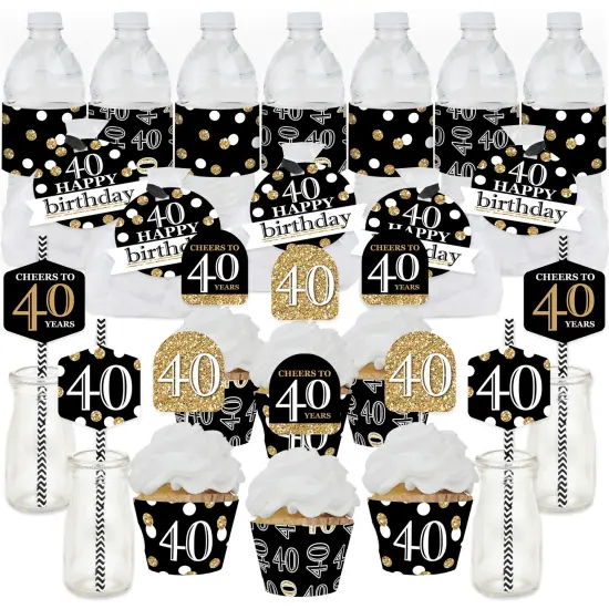 Big Dot of Happiness Adult 40th Birthday - Gold - Birthday Party Favors and Cupcake Kit - Fabulous Favor Party Pack - 100 Pieces {1}
