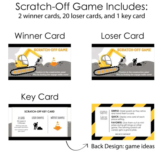 Big Dot of Happiness Dig It - Construction Party Zone - Baby Shower or Birthday Party Game Scratch Off Cards - 22 Count {6}