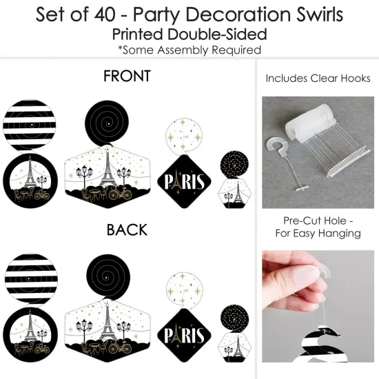 Big Dot of Happiness Stars Over Paris - Parisian Themed Party Hanging Decor - Party Decoration Swirls - Set of 40 {7}