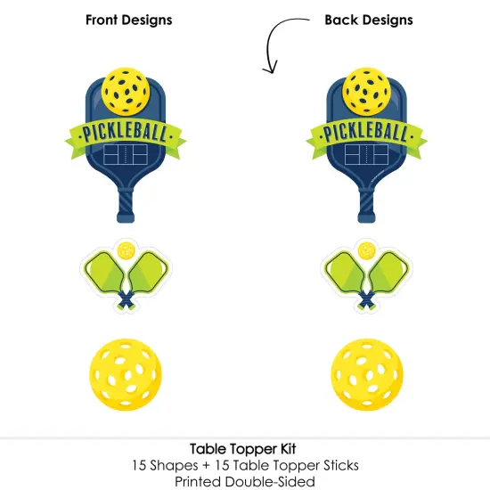 Big Dot of Happiness Let&rsquo;s Rally - Pickleball - Birthday or Retirement Party Centerpiece Sticks - Table Toppers - Set of 15 {6}