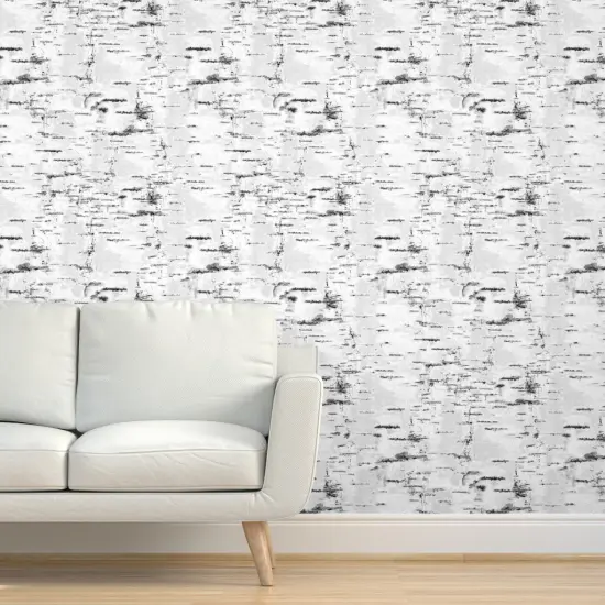 Pre-Pasted Wallpaper 2FT Wide Woodland Birch Trees White Gray Neutral Birch Textured Look Bark Aspen Custom Pre-pasted Wallpaper by Spoonflower {5}