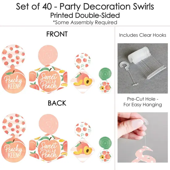 Big Dot of Happiness Sweet as a Peach - Fruit Themed Baby Shower or Birthday Party Hanging Decor - Party Decoration Swirls - Set of 40 {7}