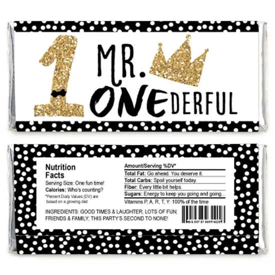Big Dot of Happiness 1st Birthday Little Mr. Onederful - Candy Bar Wrapper Boy First Birthday Party Favors - Set of 24 {3}
