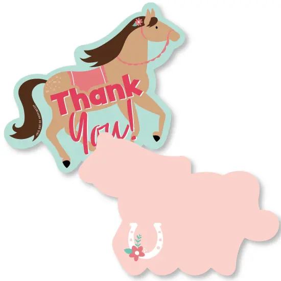 Big Dot of Happiness Run Wild Horses - Shaped Thank You Cards - Pony Birthday Party Thank You Note Cards with Envelopes - Set of 12 {1}