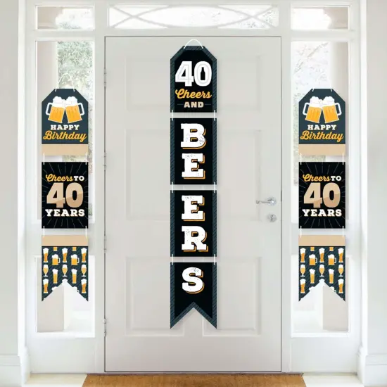 Big Dot of Happiness Cheers and Beers to 40 Years - Hanging Vertical Paper Door Banners - 40th Birthday Party Wall Decoration Kit - Indoor Door Decor {1}