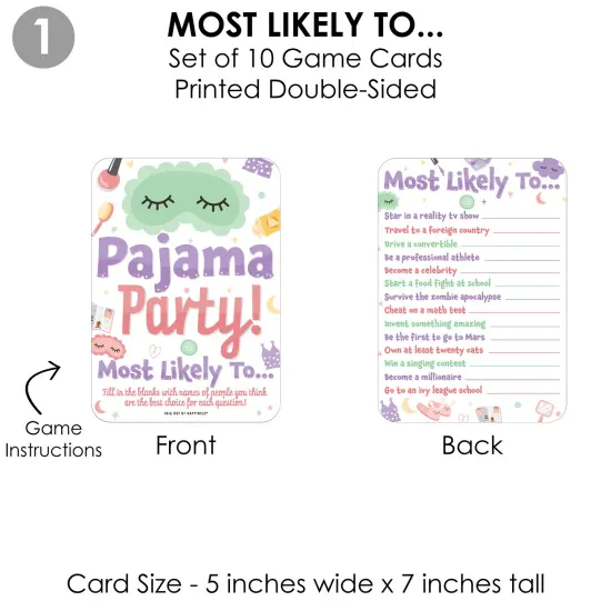 Big Dot of Happiness Pajama Slumber Party - 4 Girls Sleepover Birthday Party Games - 10 Cards Each - Gamerific Bundle {6}