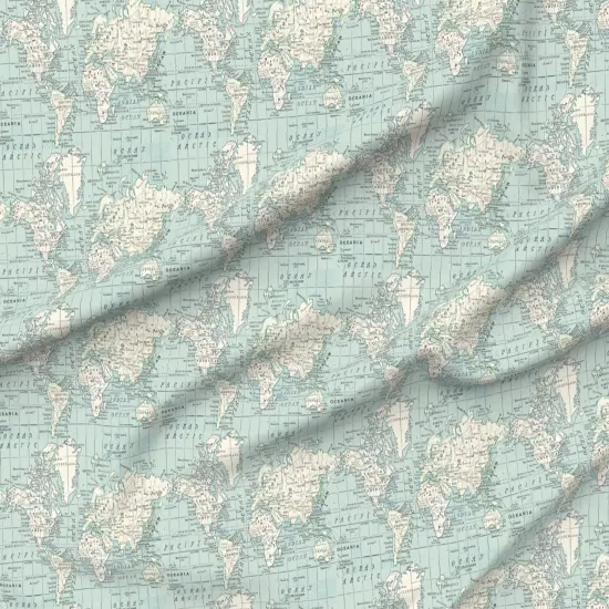 Various Fabrics by the Yard or Fat Quarter Vintage Maps Blue And Cream World Map Geography Countries Travel Custom Printed Fabric by Spoonflower {6}
